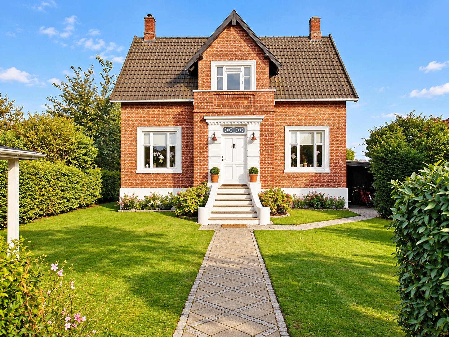 Husets facade og forhave